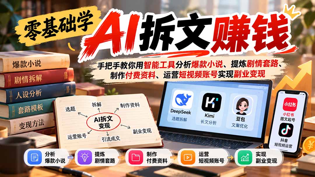 （21030期）零基础学AI拆文赚钱：手把手教你用智能工具分析爆款小说、提炼剧情套路、制作付费资料、运营短视频账号实现副业变现网创吧-网创项目资源站-副业项目-创业项目-搞钱项目网创吧
