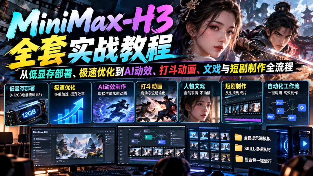 （21161期）MiniMax-H3全套实战教程：从低显存部署、极速优化到AI动效、打斗动画、文戏与短剧制作全流程网创吧-网创项目资源站-副业项目-创业项目-搞钱项目网创吧