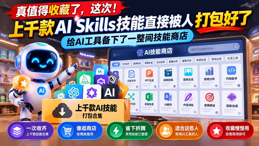 （21096期）真值得收藏了，这次！上千款AI Skills技能直接被人打包好了，给AI工具备下了一整间技能商店网创吧-网创项目资源站-副业项目-创业项目-搞钱项目网创吧