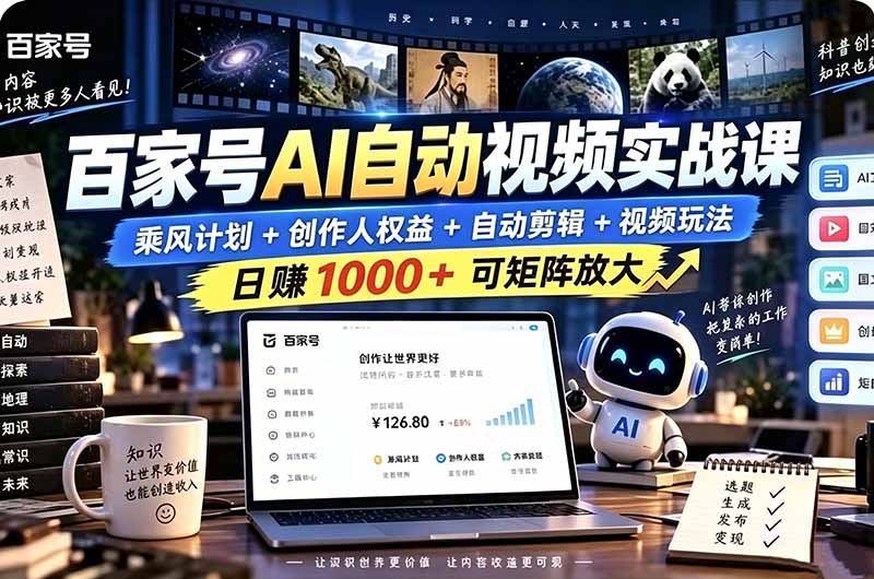 (21204期)百家号自动矩阵玩法,长期可以做的项目,日入1k+,真正的睡后收入网创吧-网创项目资源站-副业项目-创业项目-搞钱项目网创吧