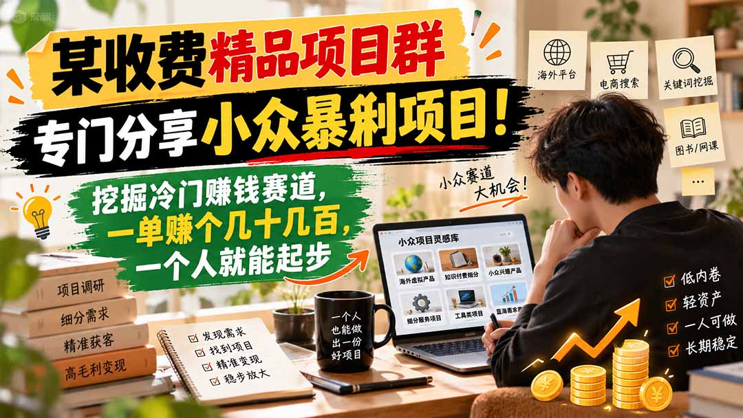 （21185期）某收费精品项目群，专门分享小众暴俐项目！挖掘冷门赚钱赛道，一单赚个几十几百，一个人就能起步网创吧-网创项目资源站-副业项目-创业项目-搞钱项目网创吧