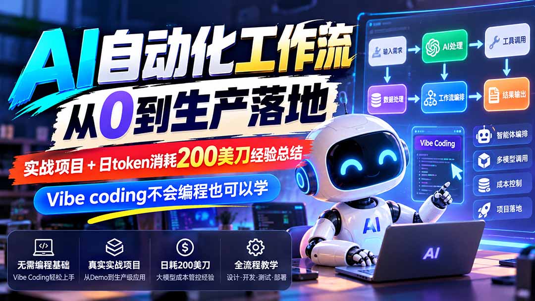 (20954期)【无水印】AI自动化工作流从0到生产落地,实战项目+日token消耗200美刀经验总结,Vibe coding不会编程也可以学网创吧-网创项目资源站-副业项目-创业项目-搞钱项目网创吧