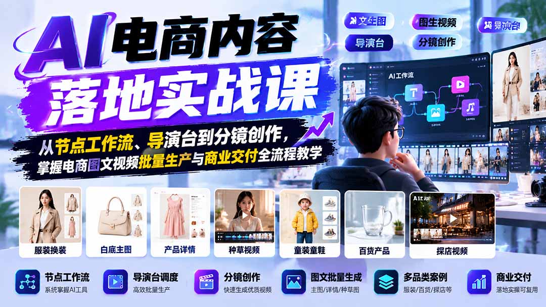 (21136期)AI电商内容落地实战课:从节点工作流、导演台到分镜创作,掌握电商图文视频批量生产与商业交付全流程教学网创吧-网创项目资源站-副业项目-创业项目-搞钱项目网创吧