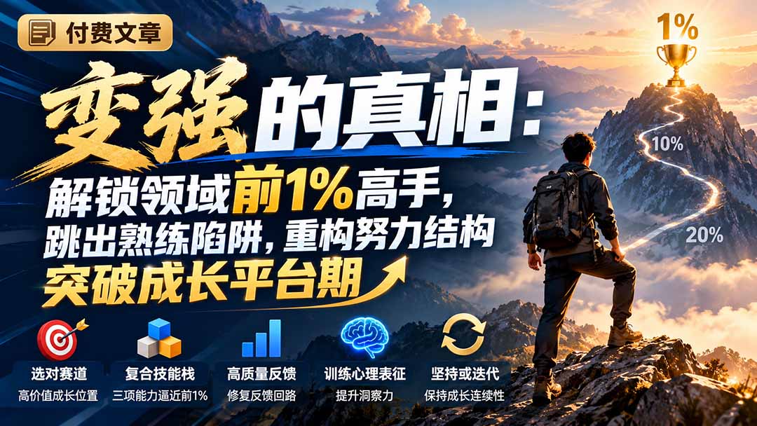 （21042期）付费文章：变强的真相：解锁领域前1%高手，跳出熟练陷阱，重构努力结构突破成长平台期网创吧-网创项目资源站-副业项目-创业项目-搞钱项目网创吧