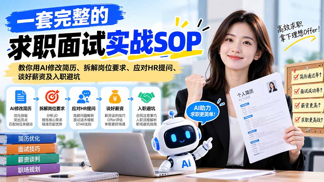 （21259期）一套完整的求职面试实战SOP：教你用AI修改简历、拆解岗位要求、应对HR提问、谈好薪资及入职避坑网创吧-网创项目资源站-副业项目-创业项目-搞钱项目网创吧