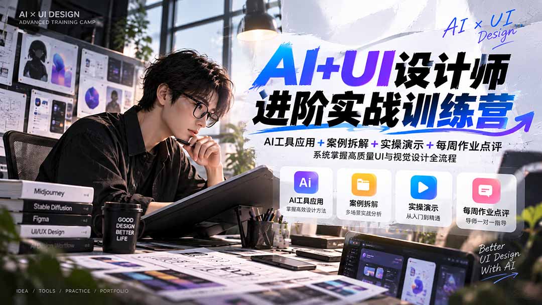 （20905期）【无水印】AI+UI设计师进阶训练营-第4期：AI工具应用+案例拆解+实操演示+作业点评，掌握高质量UI与视觉设计全流程网创吧-网创项目资源站-副业项目-创业项目-搞钱项目网创吧