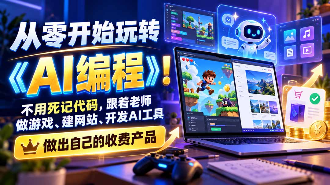 (21210期)从零开始玩转《AI编程》!不用死记代码,跟着老师做游戏、建网站、开发AI工具,最后完成自己的收费产品网创吧-网创项目资源站-副业项目-创业项目-搞钱项目网创吧