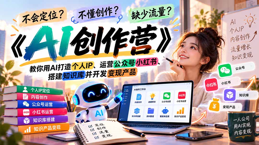 （21088期）不会定位、不懂创作、缺少流量？《AI创作营》教你用AI打造个人IP、运营公众号小红书、搭建知识库并开发变现产品网创吧-网创项目资源站-副业项目-创业项目-搞钱项目网创吧