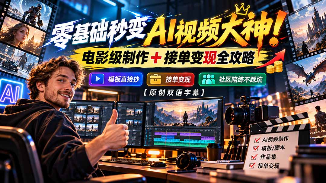 （20897期）零基础秒变AI视频大神！电影级制作 + 接单变现全攻略，模板直接抄，社区陪练不踩坑【原创双语字幕】网创吧-网创项目资源站-副业项目-创业项目-搞钱项目网创吧