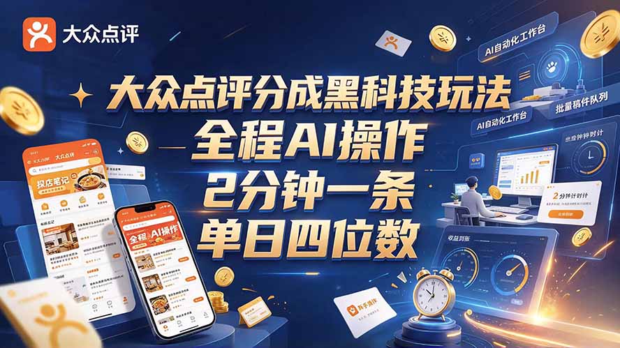 (21013期)大众点评分成全网独家玩法,AI 全自动出内容,2 分钟一条,小白可冲单日四位数网创吧-网创项目资源站-副业项目-创业项目-搞钱项目网创吧