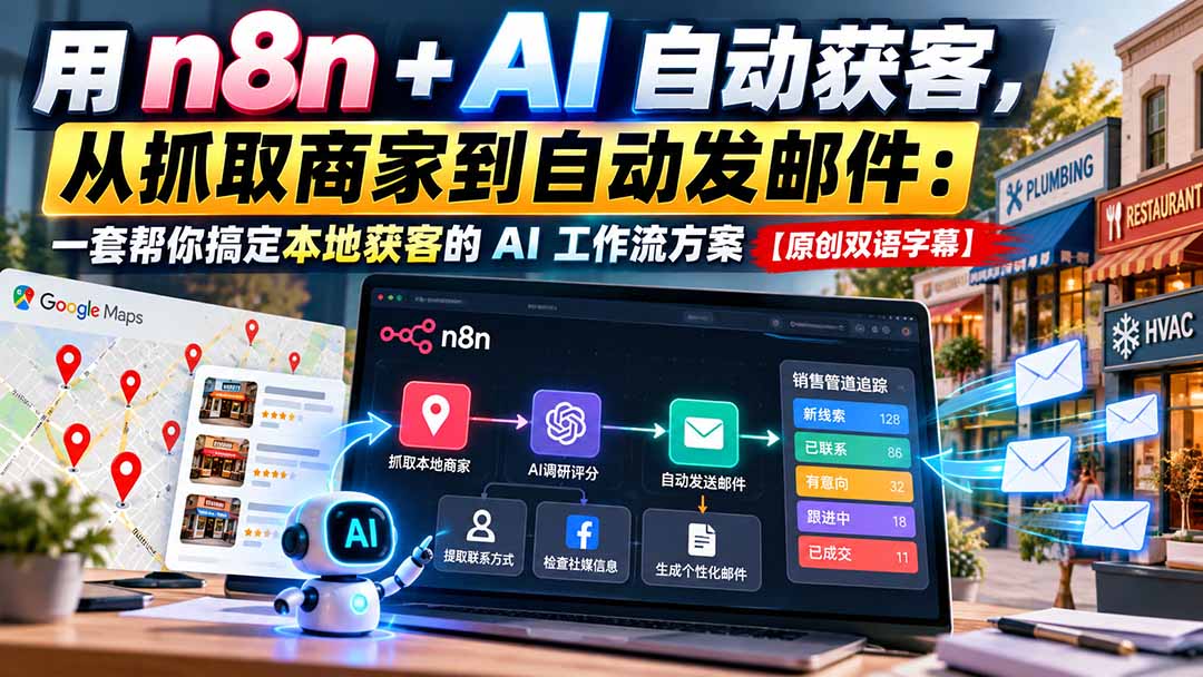 （21076期）【无水印】用n8n + AI自动获客，从抓取商家到自动发邮件：一套帮你搞定本地获客的AI工作流方案【原创双语字幕】网创吧-网创项目资源站-副业项目-创业项目-搞钱项目网创吧