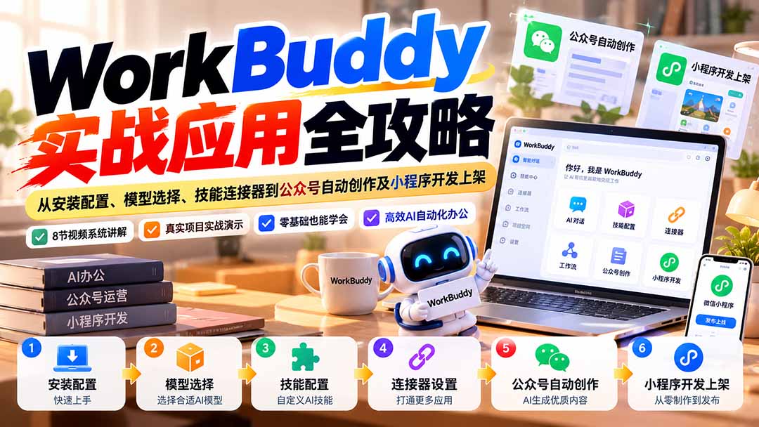 (21093期)WorkBuddy 实战应用全攻略:从安装配置、模型选择、技能连接器到公众号自动创作及小程序开发上架网创吧-网创项目资源站-副业项目-创业项目-搞钱项目网创吧