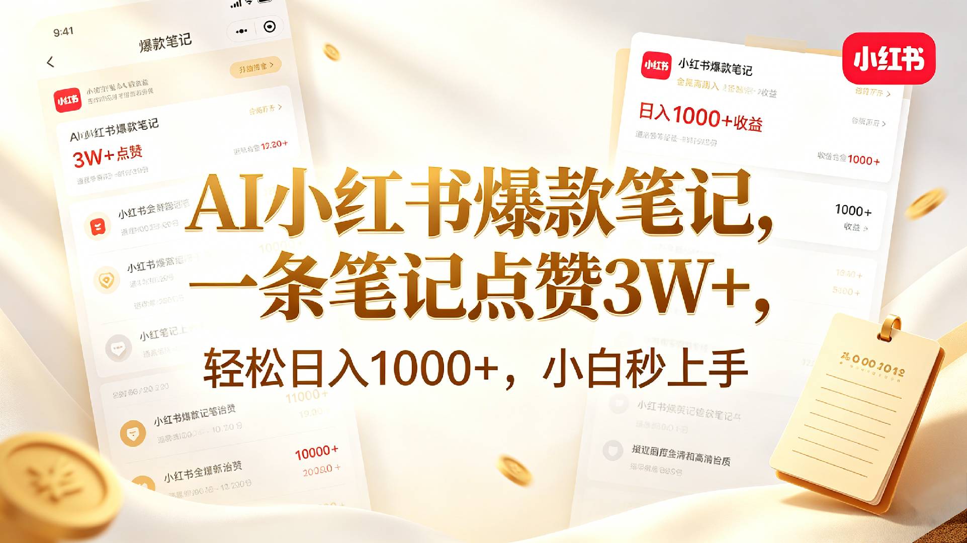 AI小红书爆款笔记，一条笔记点赞3W+，轻松日入1000+，小白秒上手网创吧-网创项目资源站-副业项目-创业项目-搞钱项目网创吧