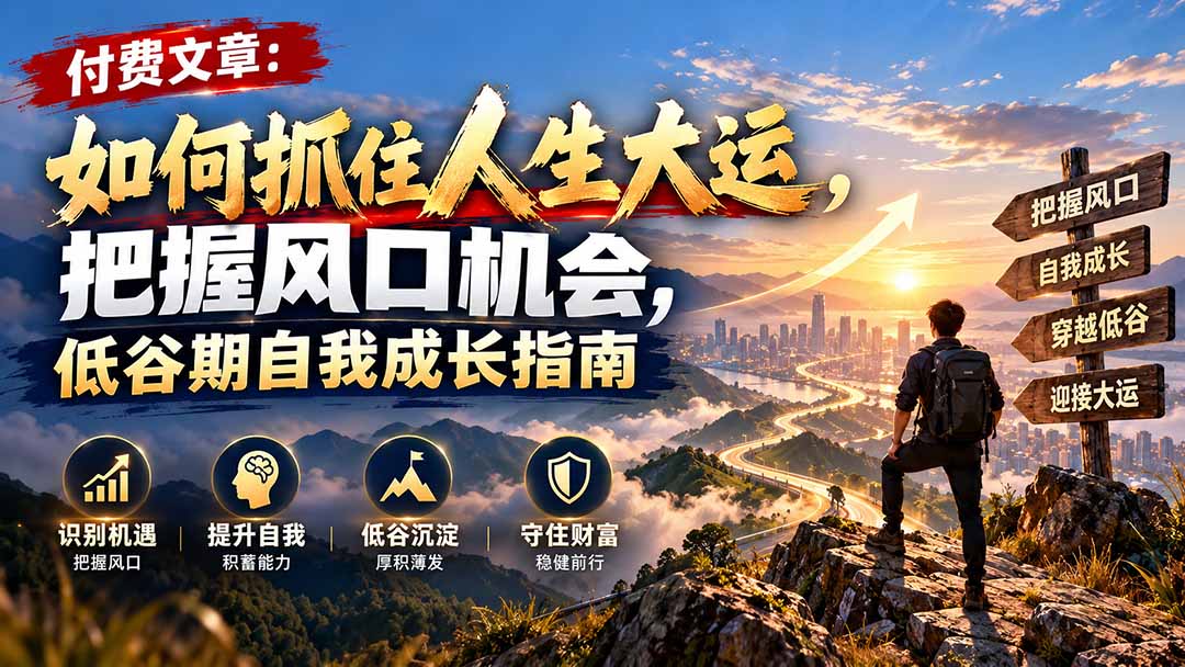 （20942期）付费文章：如何抓住人生大运，把握风口机会，低谷期自我成长指南网创吧-网创项目资源站-副业项目-创业项目-搞钱项目网创吧