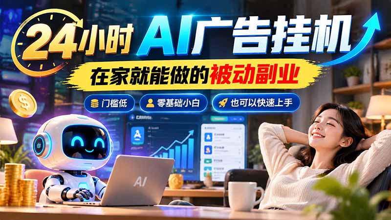 （21118期）24小时AI广告挂机｜在家就能做的被动副业，门槛低，零基础小白也可以快速上手网创吧-网创项目资源站-副业项目-创业项目-搞钱项目网创吧