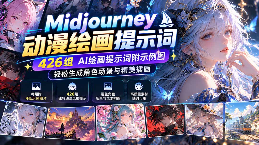 (21239期)Midjourney动漫绘画提示词:426组AI绘画提示词附示例图,轻松生成角色场景与精美插画网创吧-网创项目资源站-副业项目-创业项目-搞钱项目网创吧