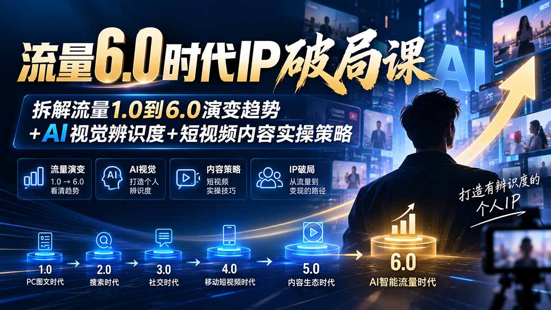 (20927期)流量6.0时代IP破局课-更新:拆解流量1.0到6.0演变趋势+AI视觉辨识度+短视频内容实操策略网创吧-网创项目资源站-副业项目-创业项目-搞钱项目网创吧