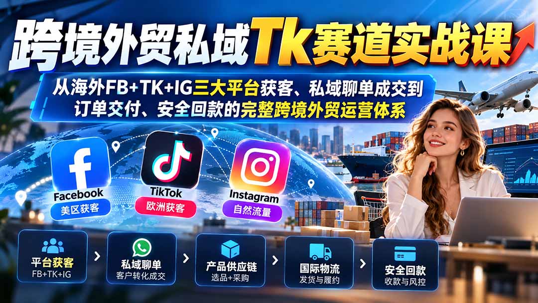 (20894期)跨境外贸私域Tk赛道实战课:从海外FB+TK+IG三大平台获客、私域聊单成交到订单交付、安全回款的完整跨境外贸运营体系网创吧-网创项目资源站-副业项目-创业项目-搞钱项目网创吧