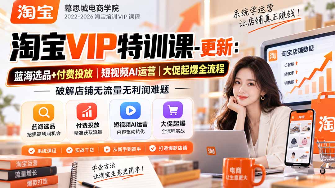 (20985期)淘宝VIP特训课-更新1016:蓝海选品+付费投放|短视频AI运营|大促起爆全流程,破解店铺无流量无利润难题