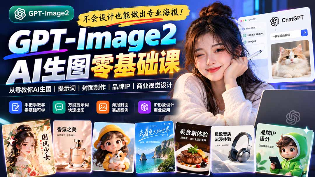 （20944期）不会设计也能做出专业海报！GPT-Image2从零教你AI生图、提示词、封面制作、品牌IP与商业视觉设计网创吧-网创项目资源站-副业项目-创业项目-搞钱项目网创吧