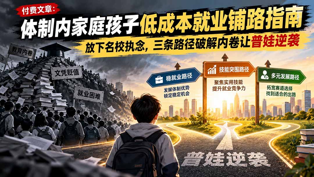 (21231期)付费文章:体制内家庭孩子低成本就业铺路指南,放下名校执念,三条路径破解内卷让普娃逆袭网创吧-网创项目资源站-副业项目-创业项目-搞钱项目网创吧