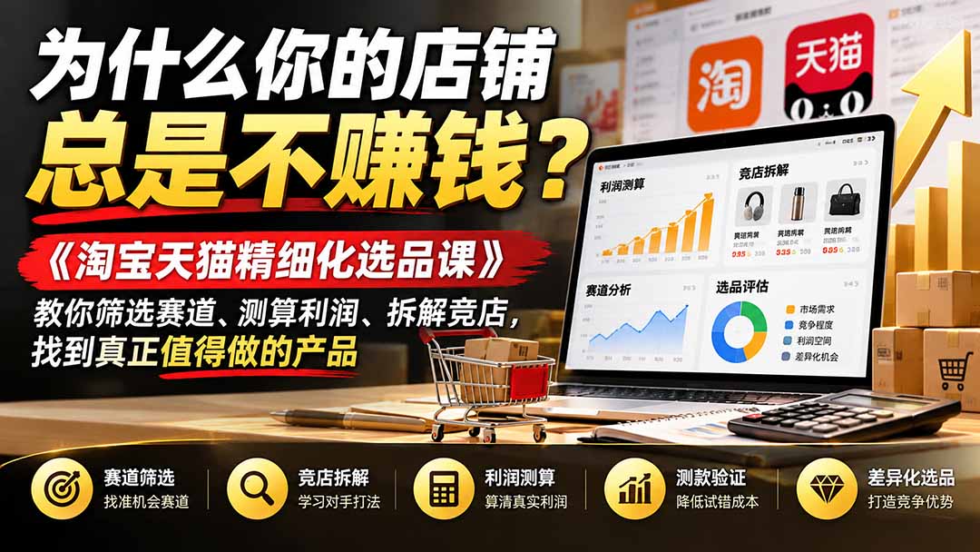 （21171期）为什么你的店铺总是不赚钱？《淘宝天猫精细化选品课》教你筛选赛道、测算利润、拆解竞店，找到真正值得做的产品网创吧-网创项目资源站-副业项目-创业项目-搞钱项目网创吧