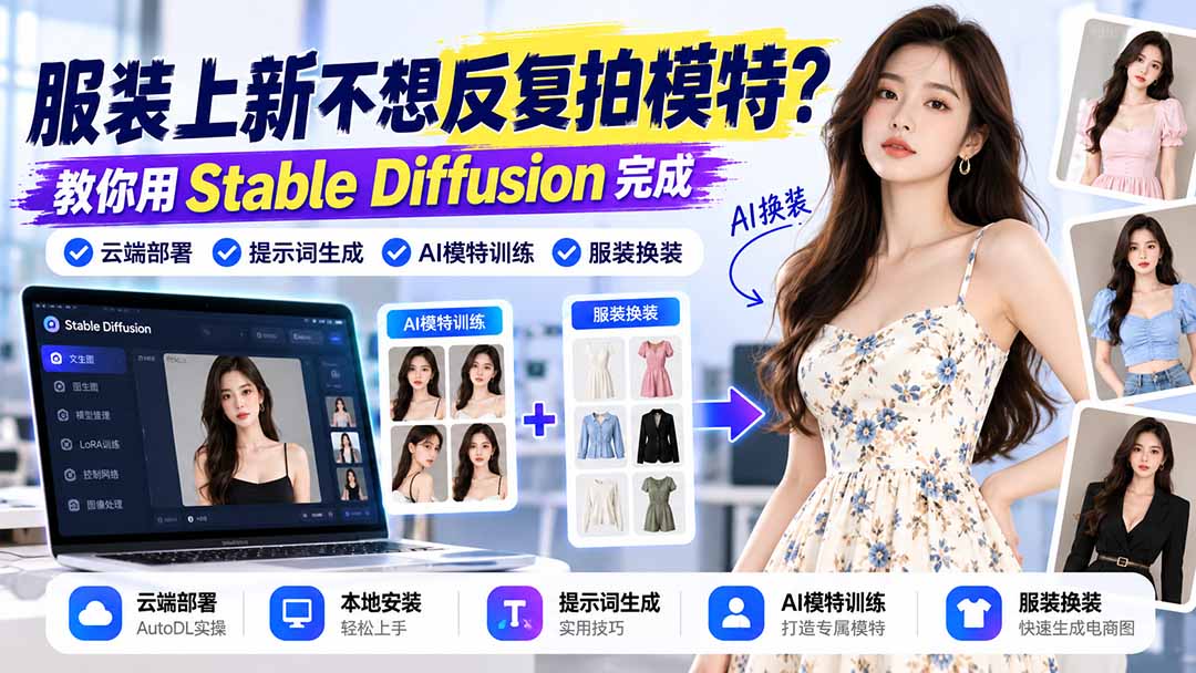 （21099期）服装上新不想反复拍模特？教你用Stable Diffusion完成云端部署、提示词生成、AI模特训练与换装网创吧-网创项目资源站-副业项目-创业项目-搞钱项目网创吧